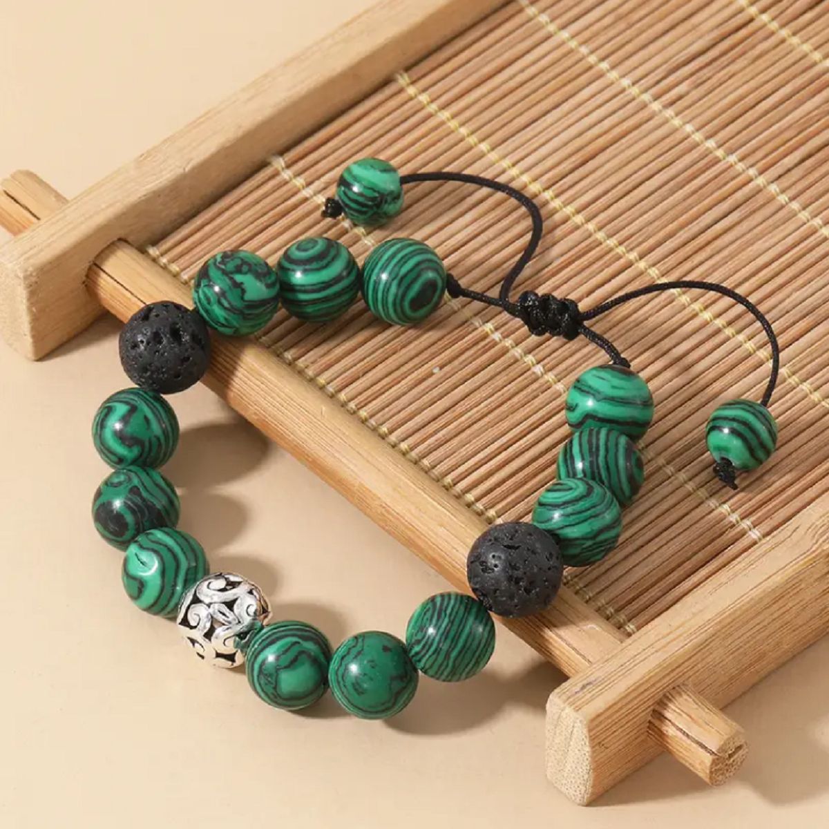 Malachite Beaded Lava Stone Braided Bracelet