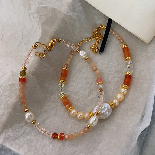 Carnelian Stone Pearl Women's Bracelet