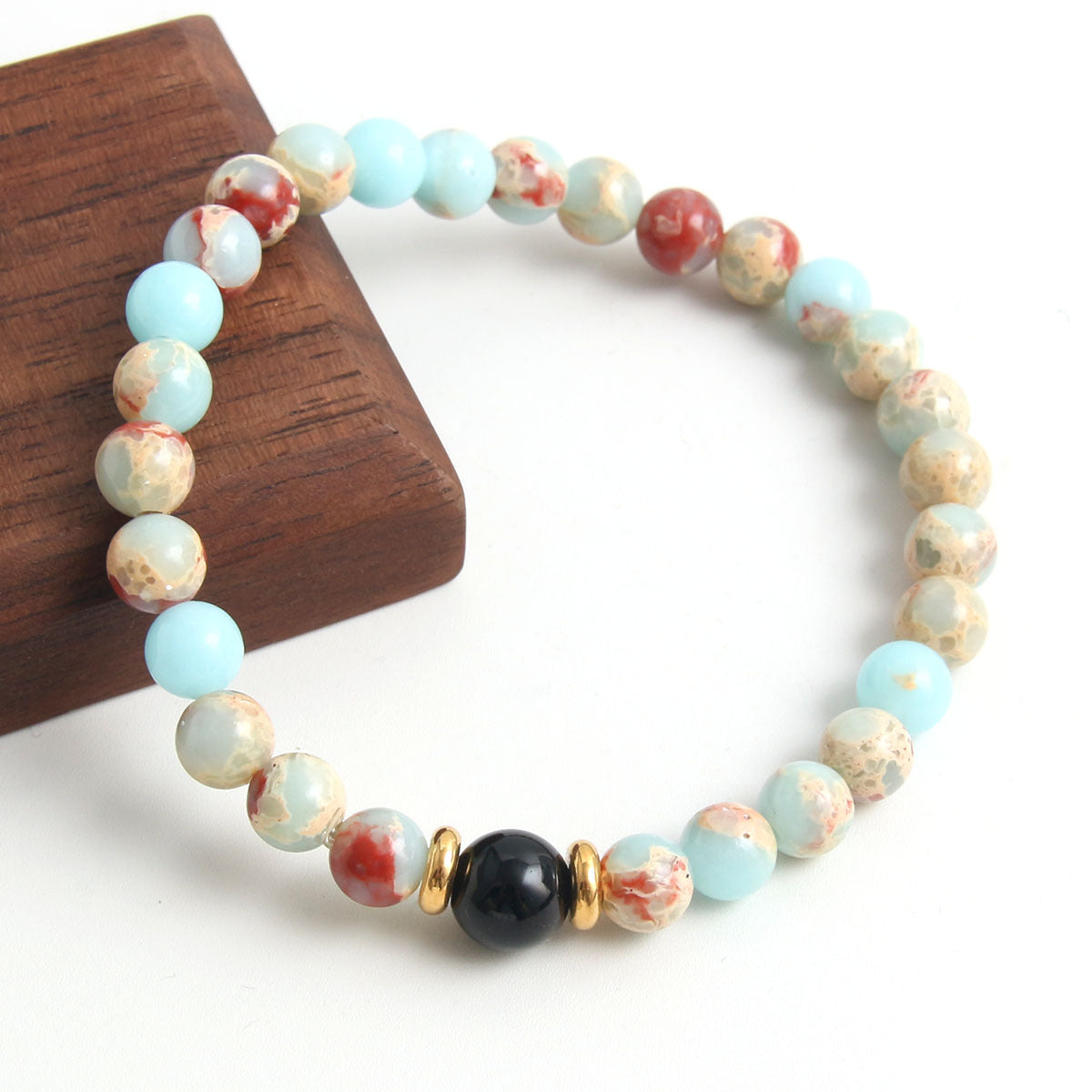 Stainless Steel Spacer Agalmatolite Stone Bracelet