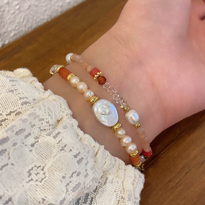 Carnelian Stone Pearl Women's Bracelet