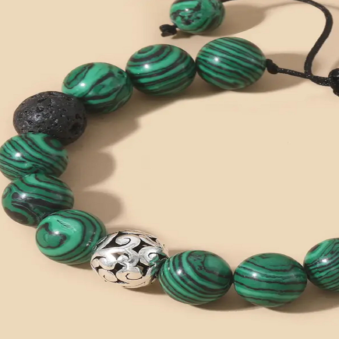 Malachite Beaded Lava Stone Braided Bracelet