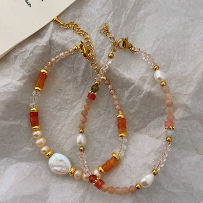 Carnelian Stone Pearl Women's Bracelet