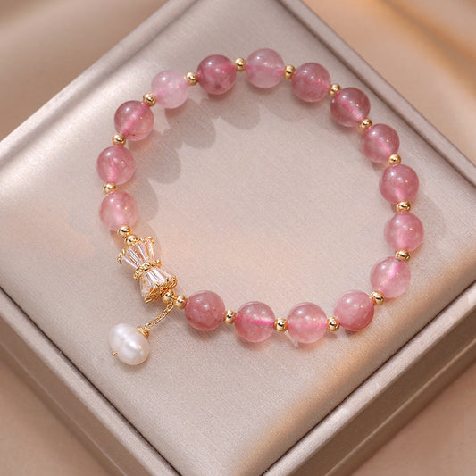 Strawberry Crystal with Pearl Charm Bracelet