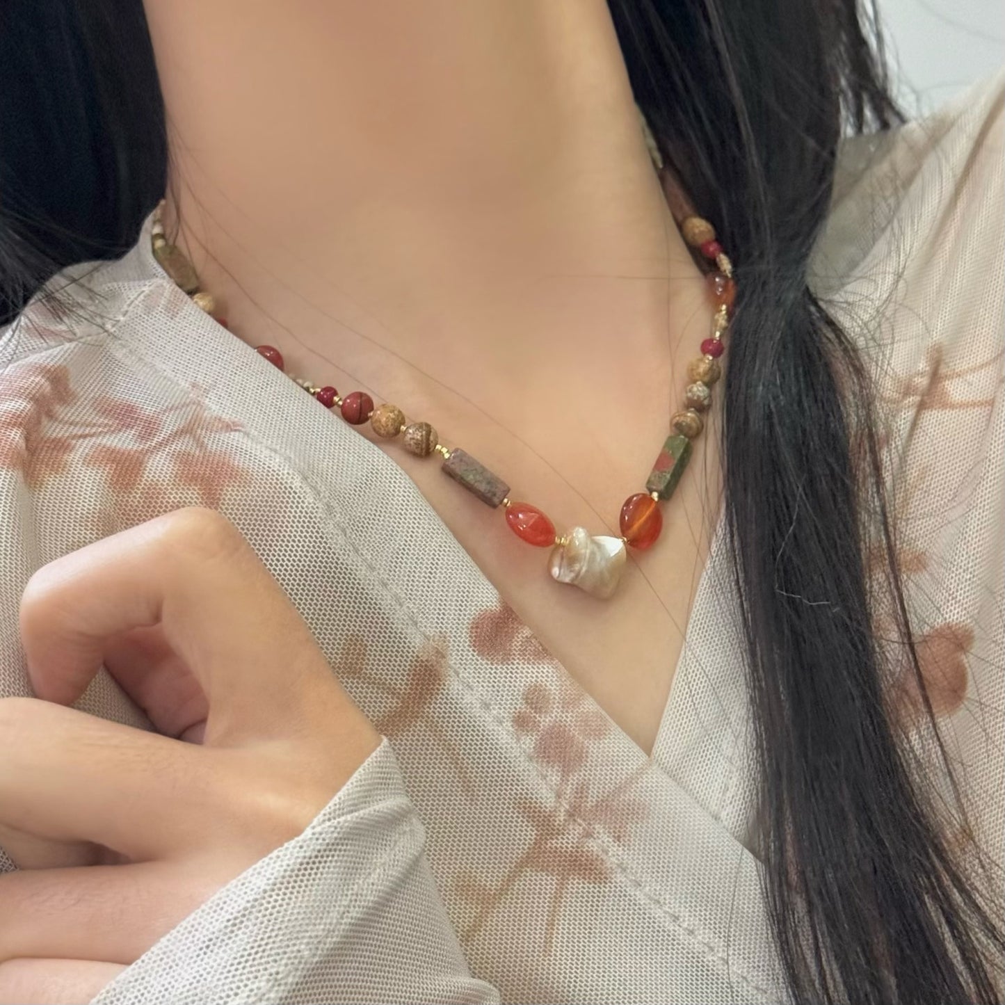 Multi Stone Pearl Necklace