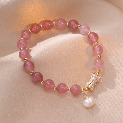 Strawberry Crystal with Pearl Charm Bracelet