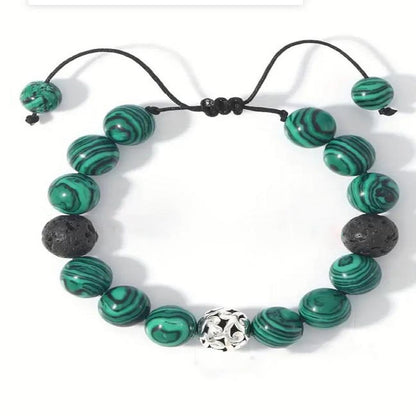 Malachite Beaded Lava Stone Braided Bracelet