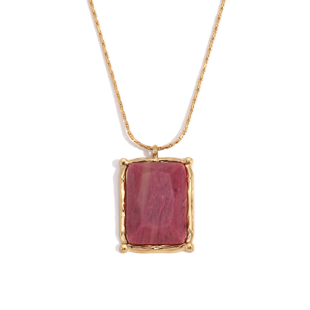 Stainless Steel Square Gems Pendant Necklace