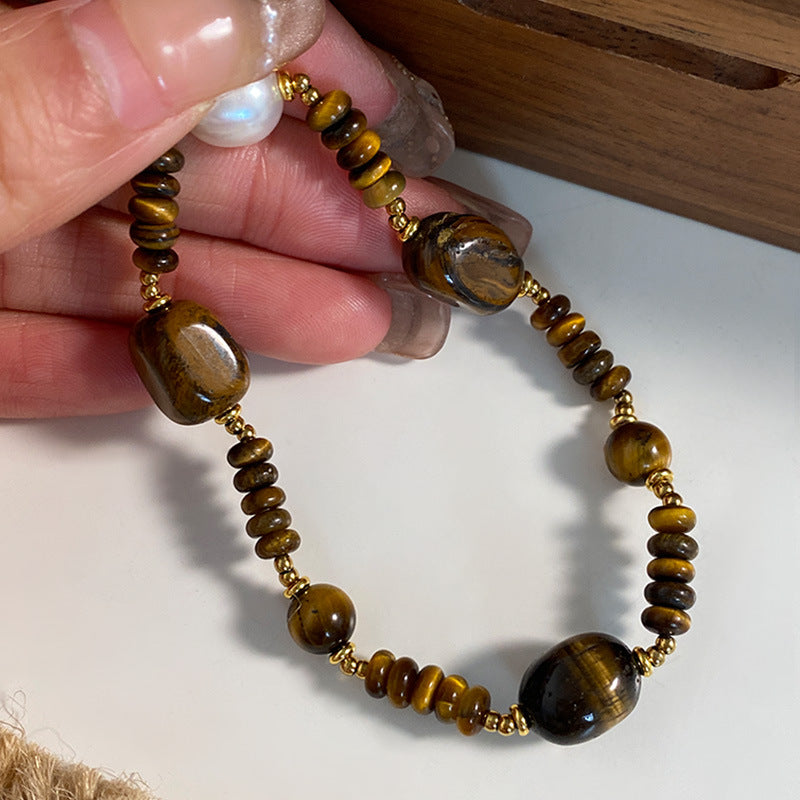 Pearl Decor Tiger Eye Stone Bracelet