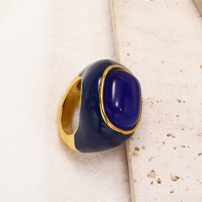18K Gold Plated Stainless Steel Natural Stone Women's Ring