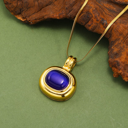 18k Gold Plated Oval Natural Stone Pendant Necklace