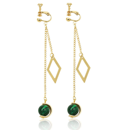 Malachite diamond tassel earrings