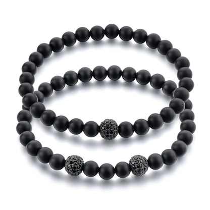 Micro Pave Stone Matte Black Onyx Bracelet Dou Set