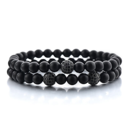 Micro Pave Stone Matte Black Onyx Bracelet Dou Set