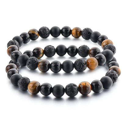 Dou Tiger Eye Black Onyx Volcanic Stone Bracelet