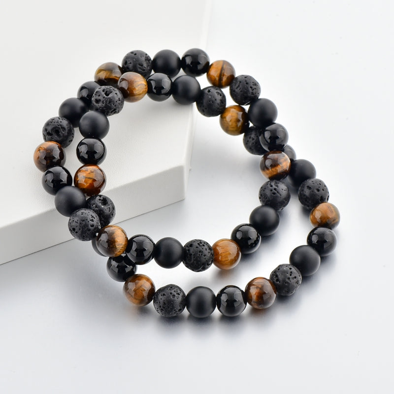 Dou Tiger Eye Black Onyx Volcanic Stone Bracelet