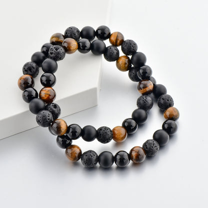 Dou Tiger Eye Black Onyx Volcanic Stone Bracelet