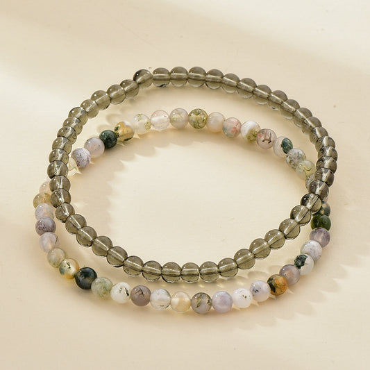 Natural Stone Crystal Beaded Bracelet Dou Set