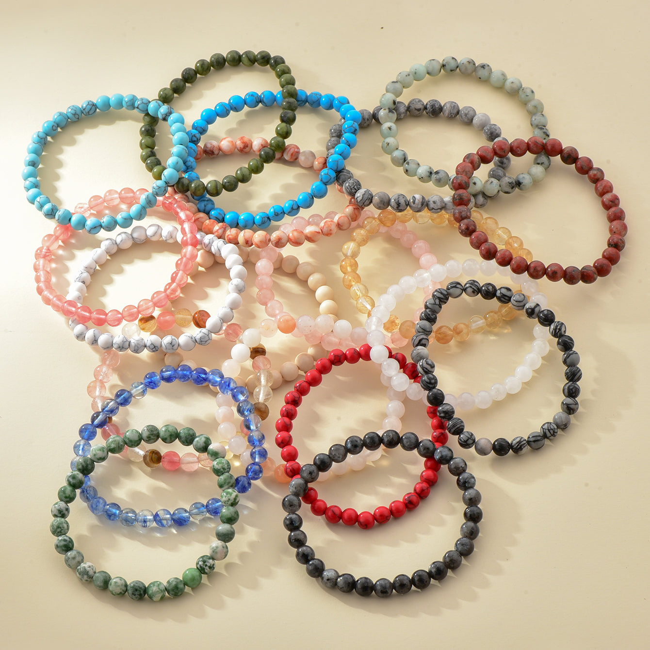 6mm Natural Stone Beaded Bracelet