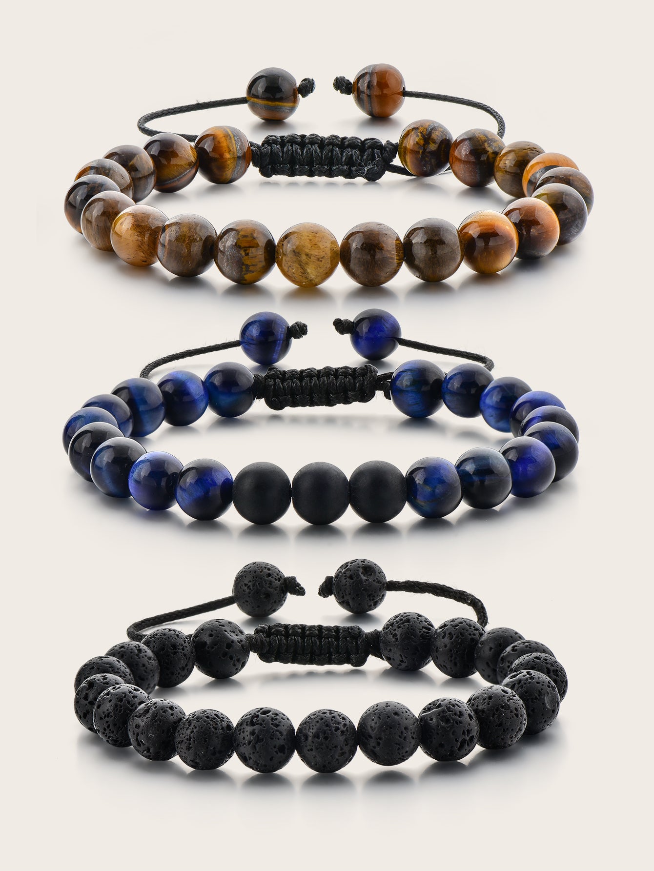 Trio Volcanic Tiger Eye Blue Tiger Eye Bracelet