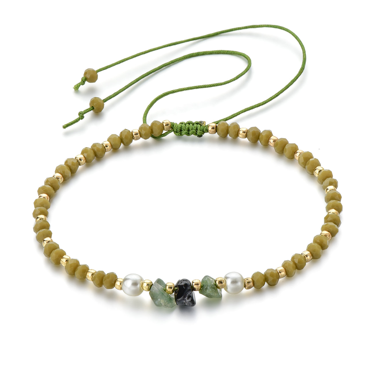 Natural Stone Crystal Beaded Woven Bracelet