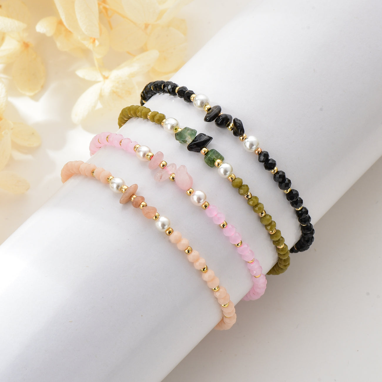 Natural Stone Crystal Beaded Woven Bracelet