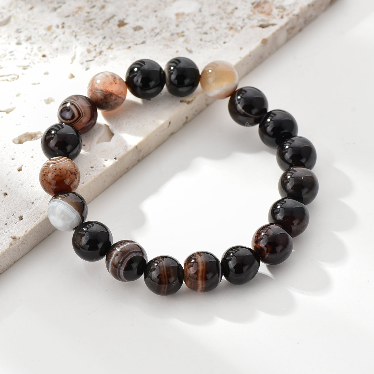 Brown Agate Beaded Bracelet Set