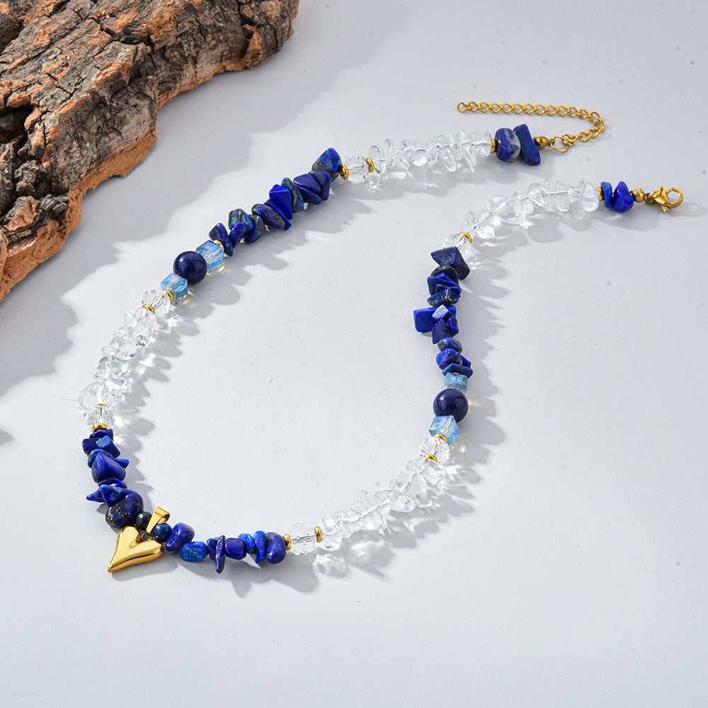 Lapis Lazuli Crystal Necklace Heart Charm