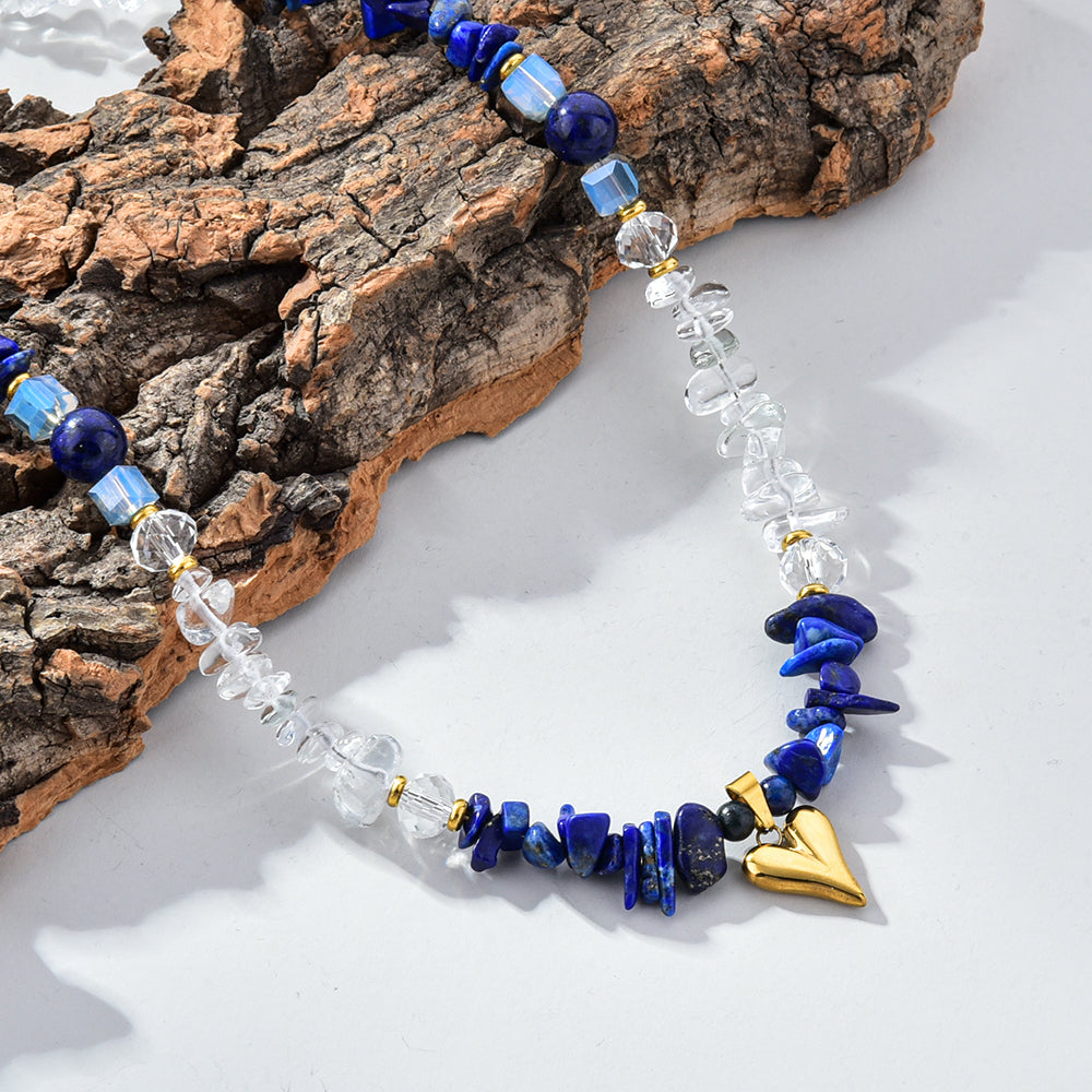 Lapis Lazuli Crystal Necklace Heart Charm