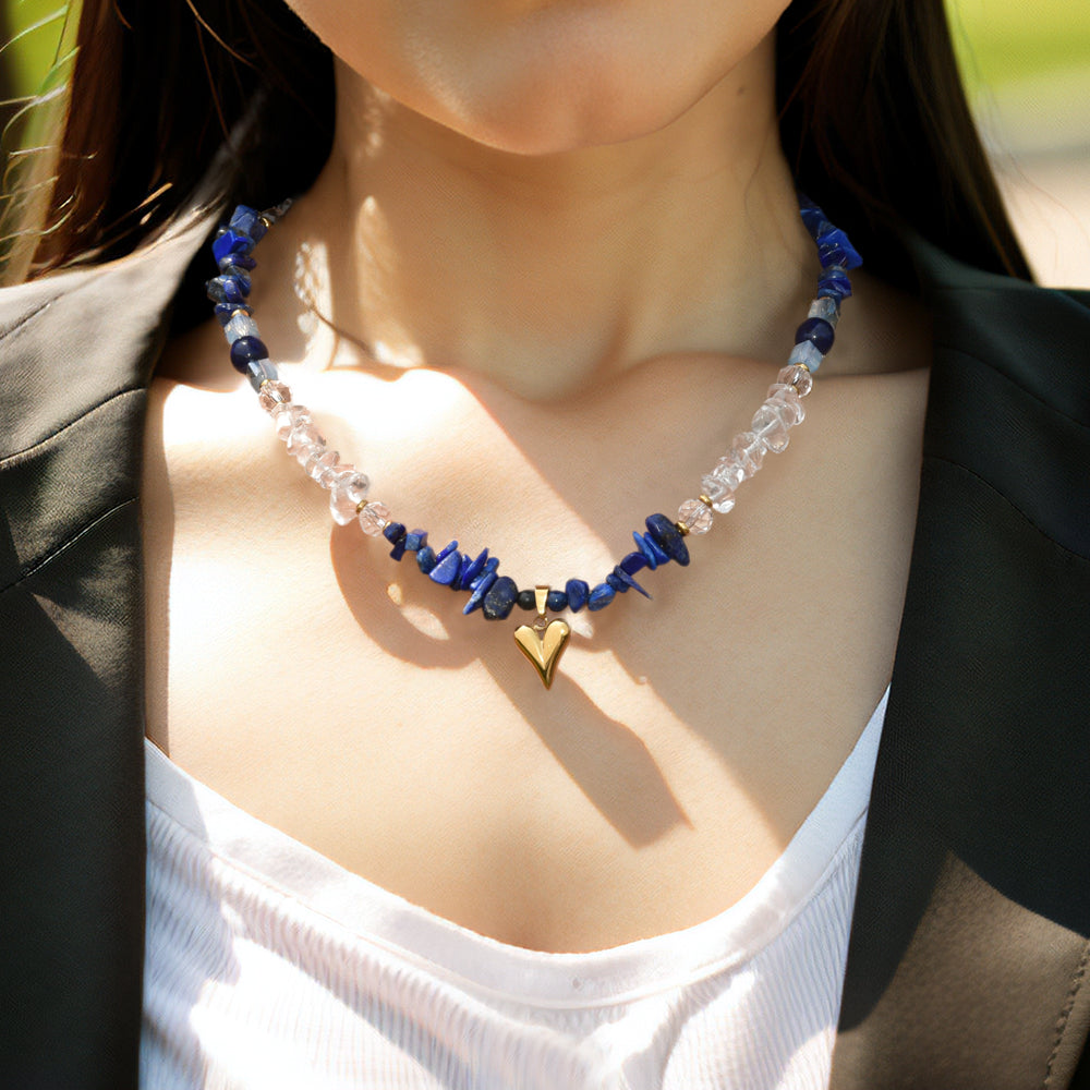 Lapis Lazuli Crystal Necklace Heart Charm