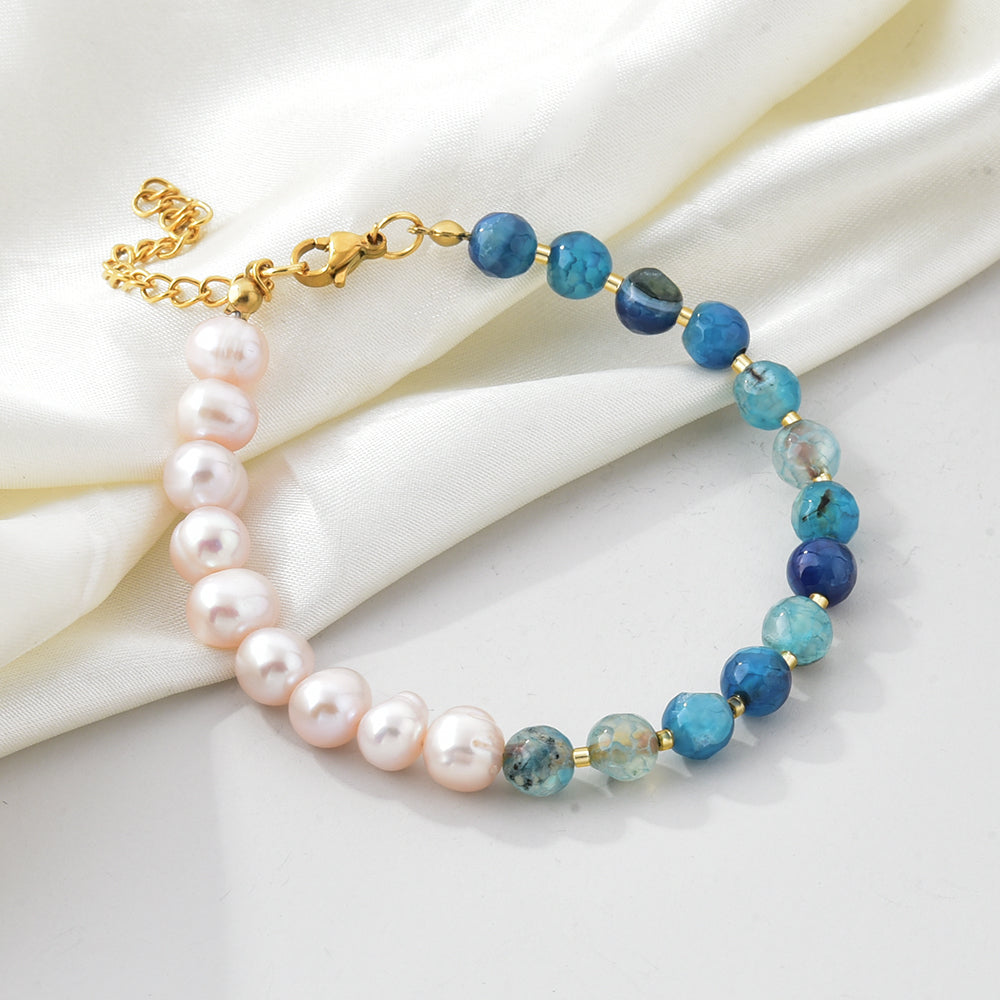 Fresh Water Pearl Deco Agate Necklace Bracelet Earring