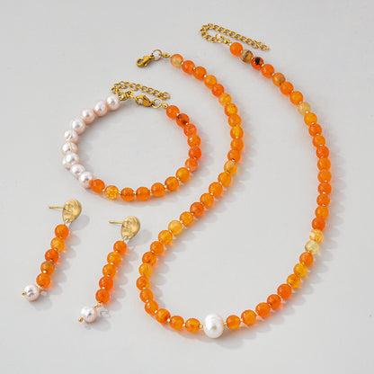 Fresh Water Pearl Deco Agate Necklace Bracelet Earring