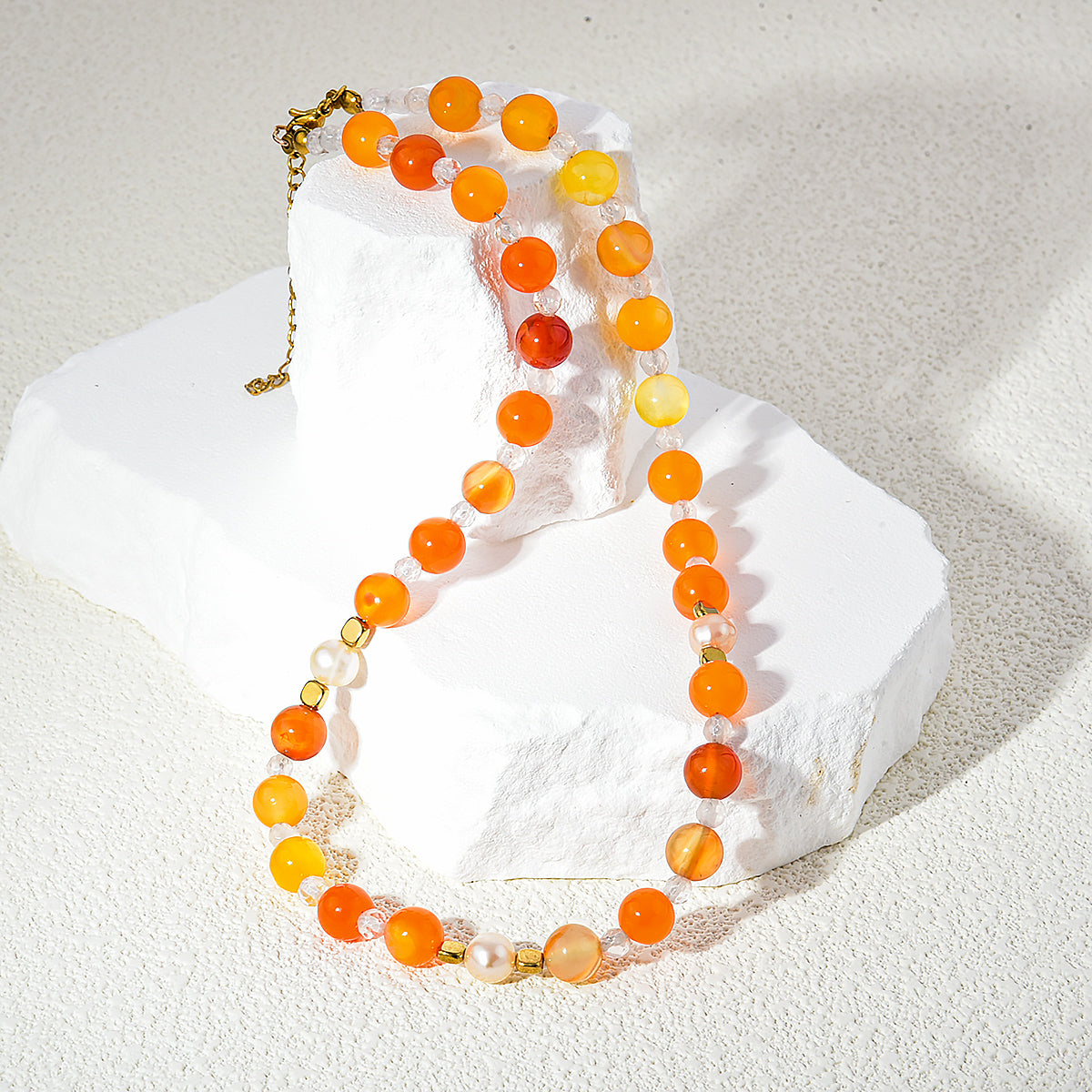 Pearl/Crystal Deco Orange Agate Necklace