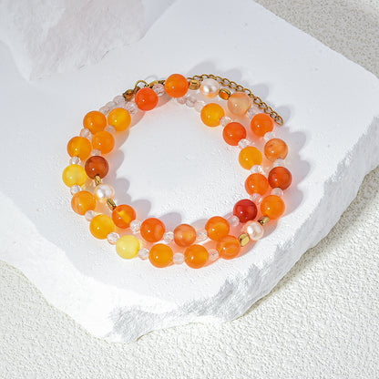 Pearl/Crystal Deco Orange Agate Necklace