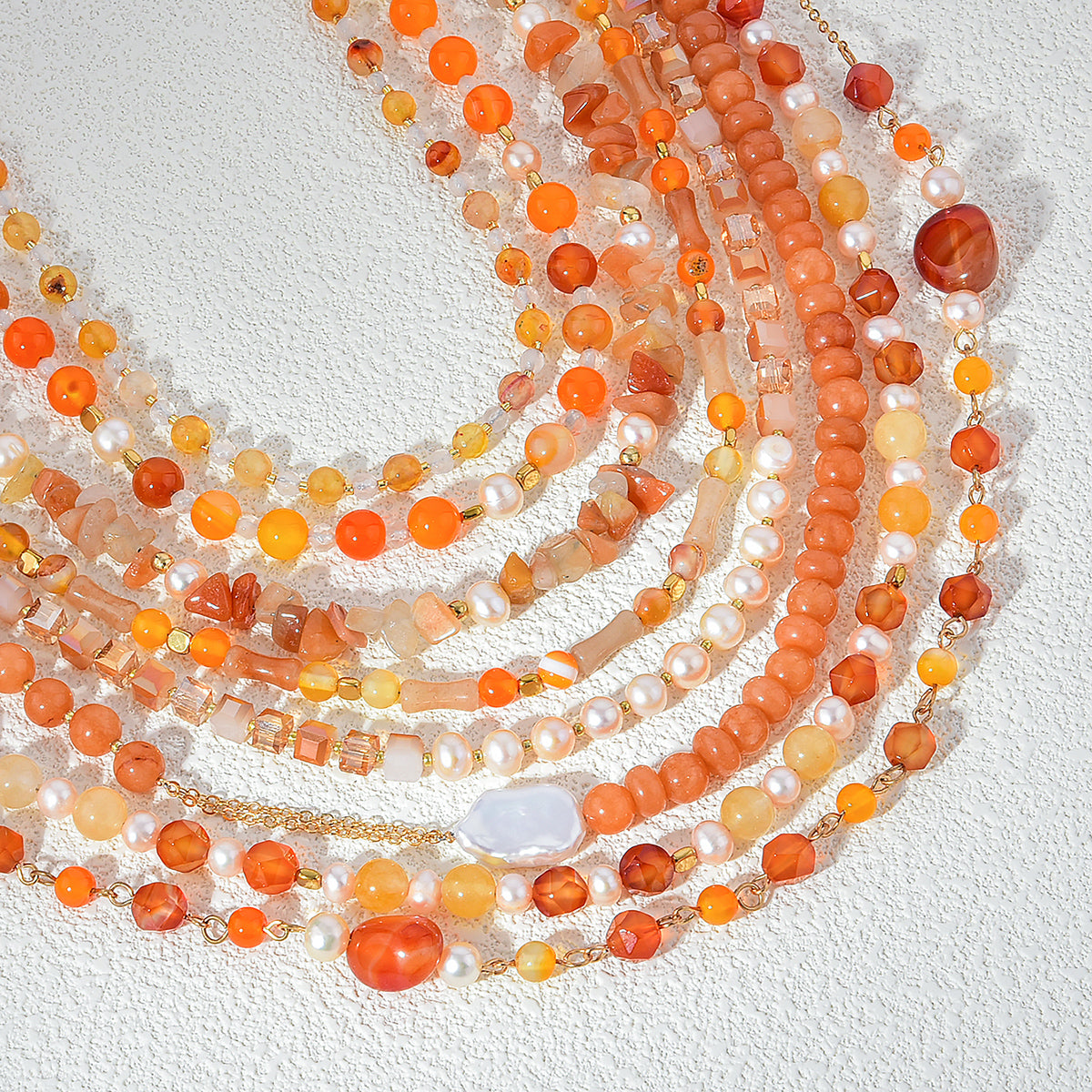 Pearl/Crystal Deco Orange Agate Necklace