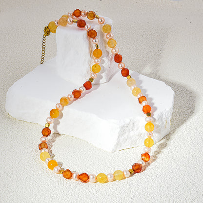 Pearl/Crystal Deco Orange Agate Necklace