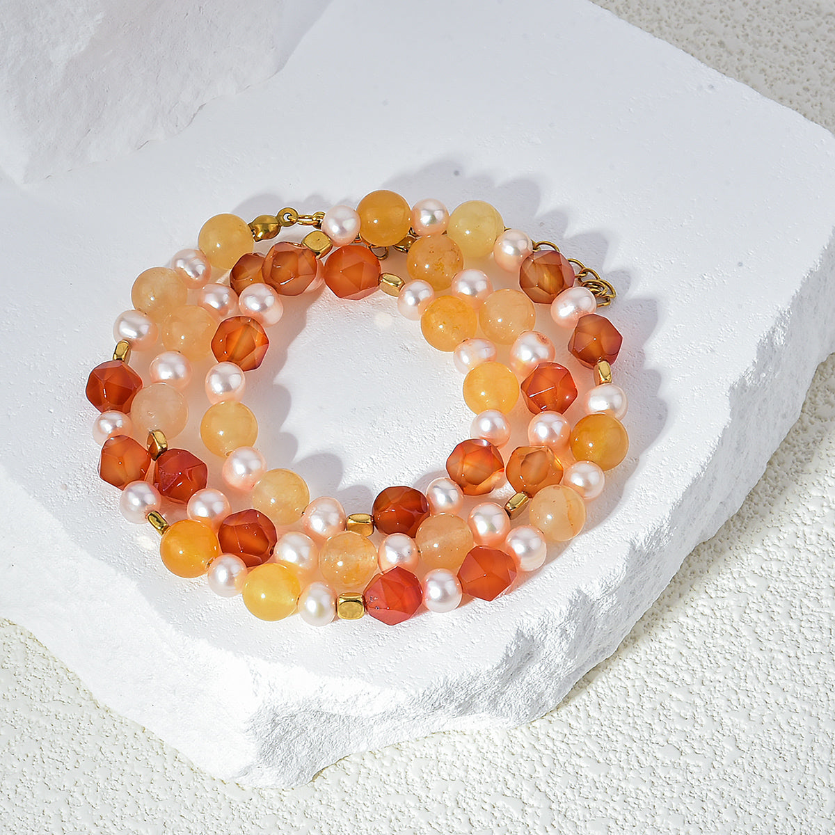 Pearl/Crystal Deco Orange Agate Necklace