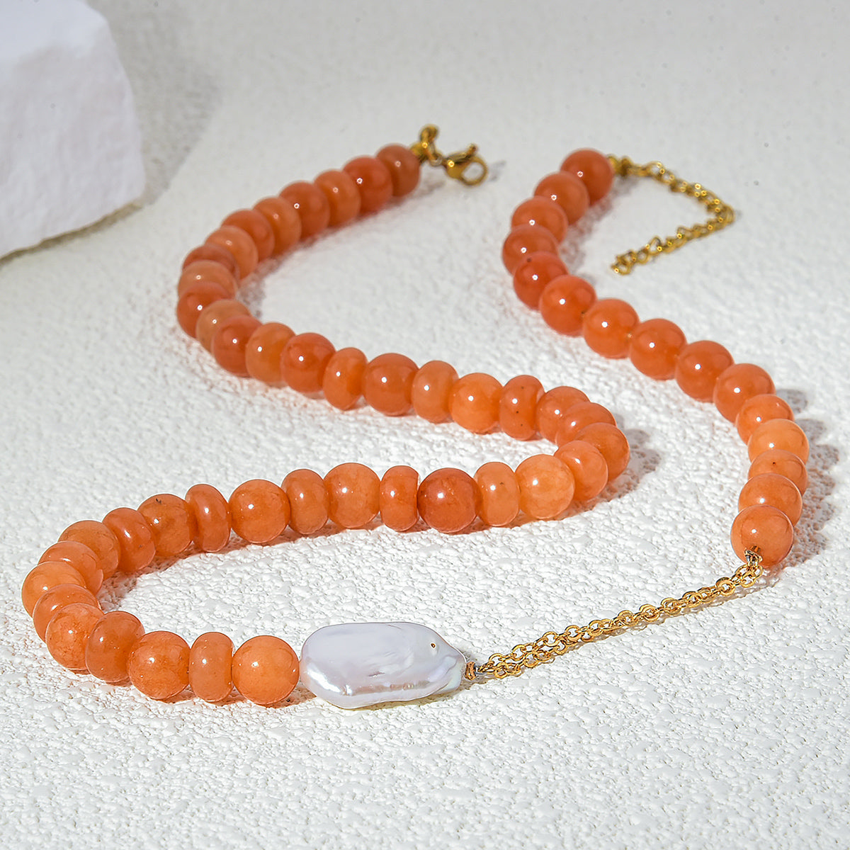 Pearl/Crystal Deco Orange Agate Necklace