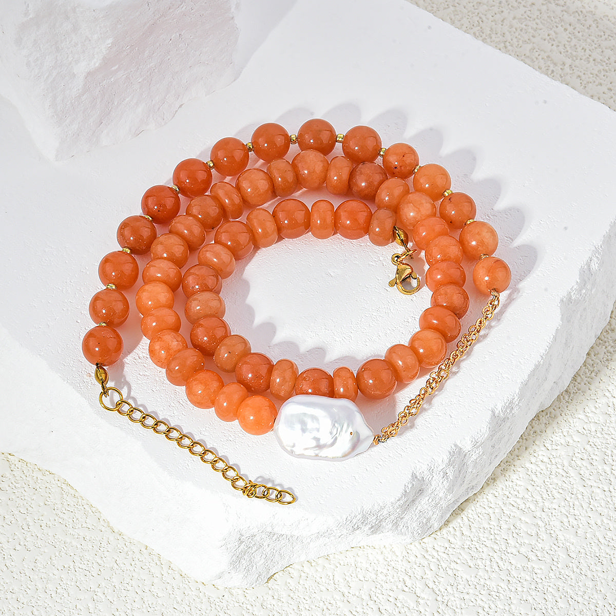 Pearl/Crystal Deco Orange Agate Necklace