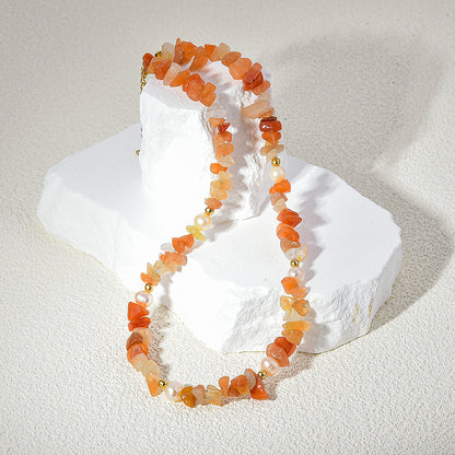 Pearl/Crystal Deco Orange Agate Necklace