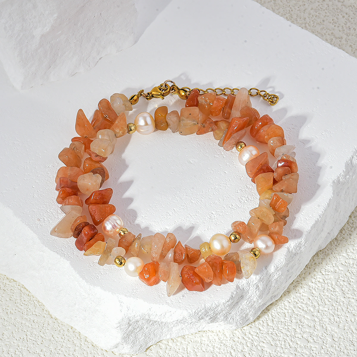 Pearl/Crystal Deco Orange Agate Necklace