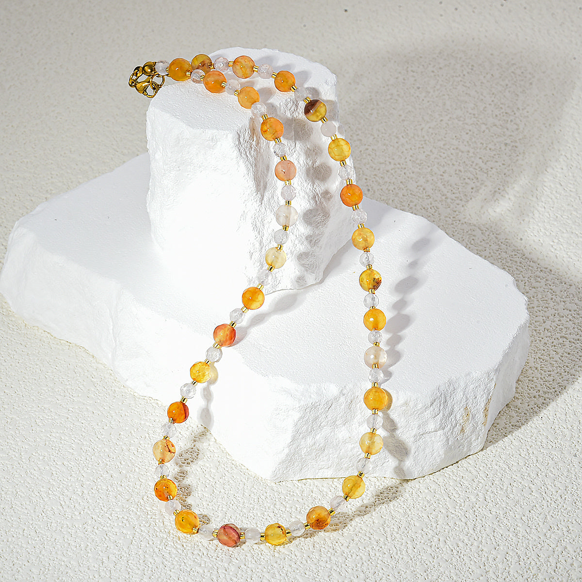 Pearl/Crystal Deco Orange Agate Necklace