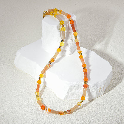 Pearl/Crystal Deco Orange Agate Necklace