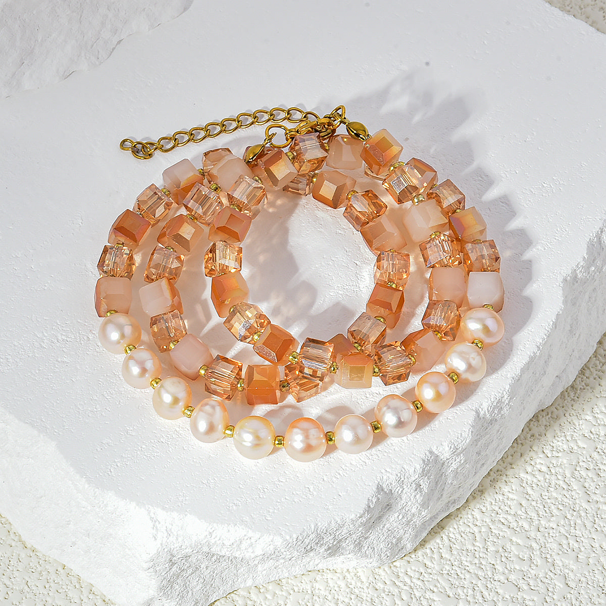 Pearl/Crystal Deco Orange Agate Necklace