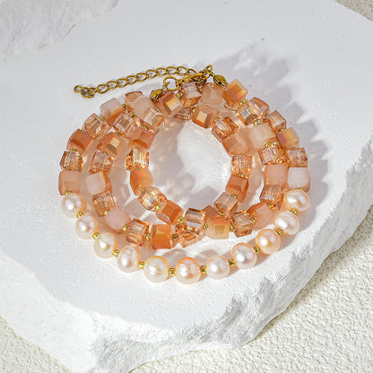 Pearl/Crystal Deco Orange Agate Necklace