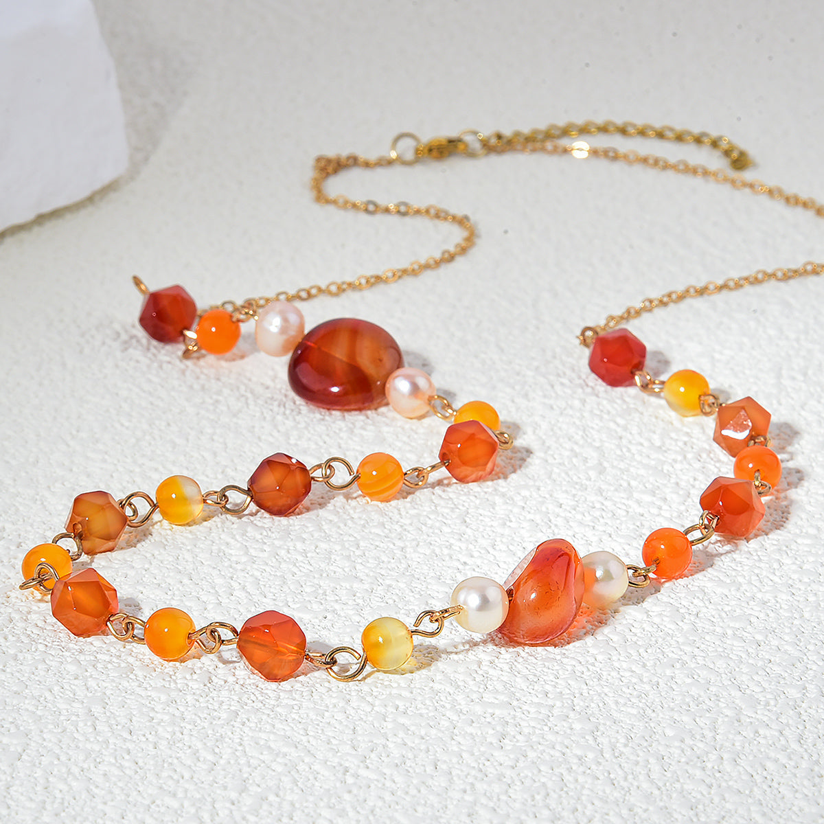 Pearl/Crystal Deco Orange Agate Necklace