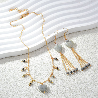 Labradorite Heart Necklace Earring Set