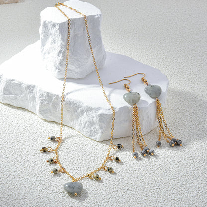 Labradorite Heart Necklace Earring Set