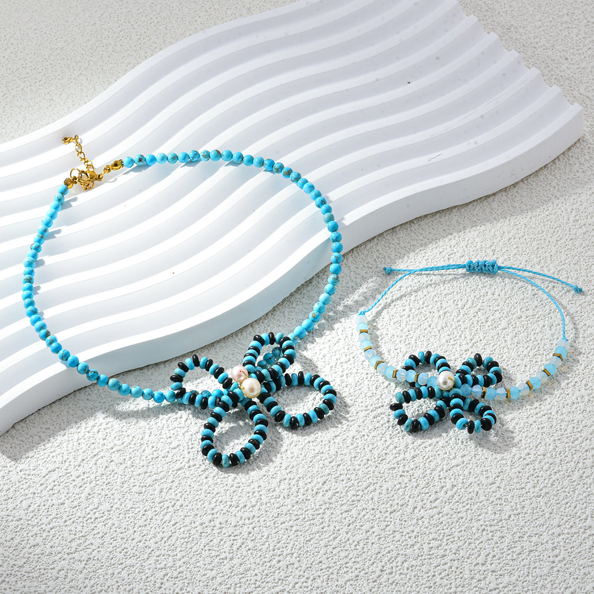 Pearl Deco Turquoise Choker Bracelet Set