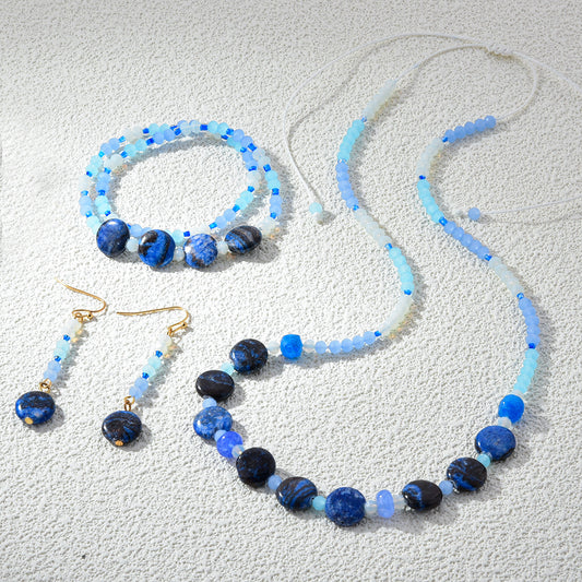 Blue Gemstone Crystal Beads Jewelry Set