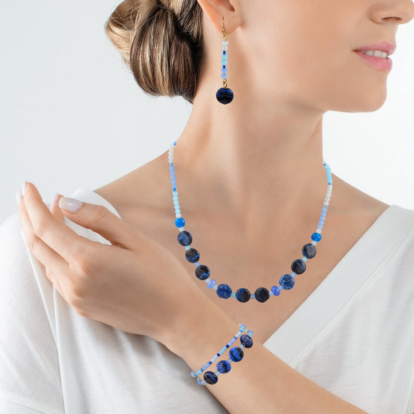 Blue Gemstone Crystal Beads Jewelry Set